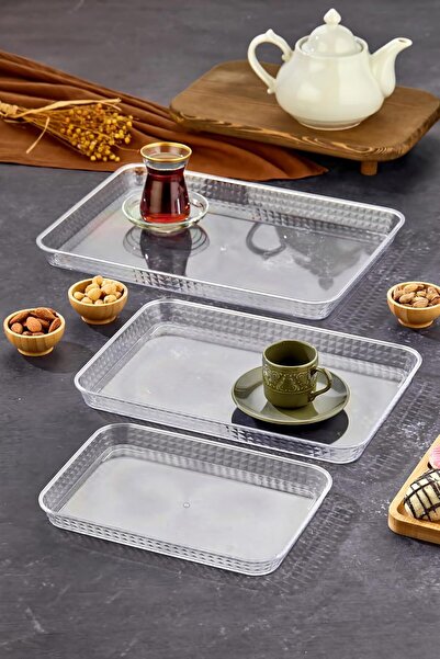 Nacario مجموعة صواني كريستال من نركريو شوب مكونة من 3 قطع، صواني تقديم شفافة،...