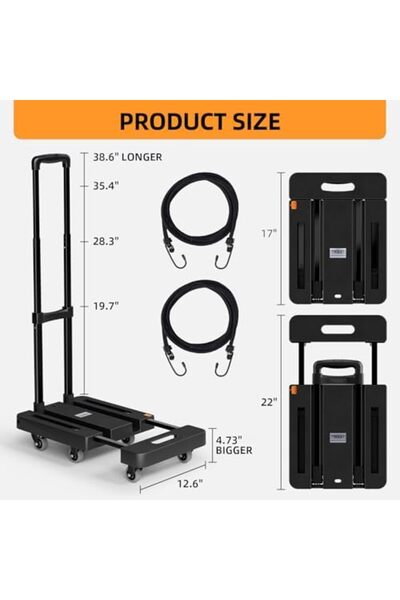 Yıldızan Esnshop Folding Handcart, Heavy Duty Cart with 6 Wheels and 2 Elasti...