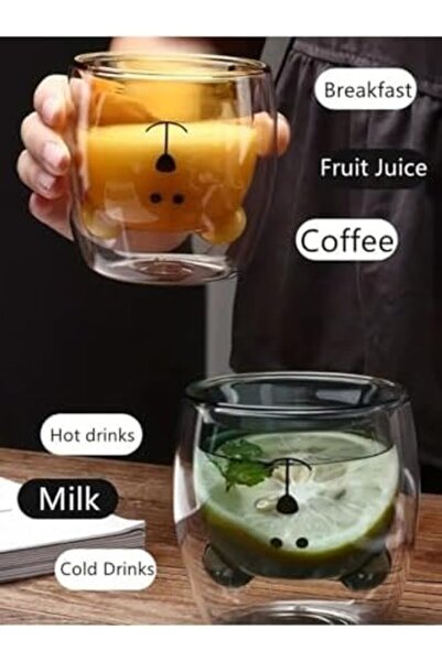 Nacario كوب زجاجي من البوروسيليكات ذو جدار مزدوج من نركريوشوب منقوش - 250 مل،...