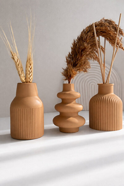 rufhomedesign 3lü 11 Cm Minimalist İskandinav Tarzı Bohem Vazo Hediyelik Pint...