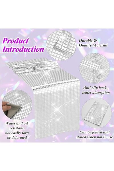 Nacario NrcrioShop مفرش طاولة ، لون فضي ديسكو، لامع، 33 × 274 سم، طراز حديث، ...