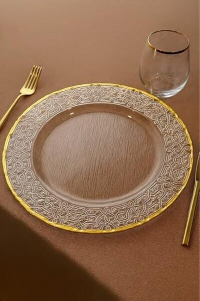Nacario Nrcrioshop Gold Detailed Round Glass Plate – 33 cm Serving and Decora...