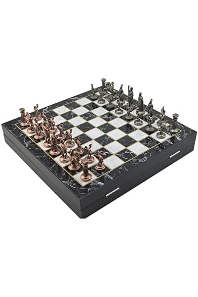 Nacario Nrcrioshop Medium Size Metal Roman Chess Set Antique and Mdf Board wi...