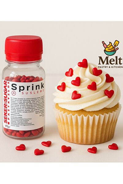 melt pastry & kitchen Pasta Süsleme Şekeri Kırmızı Kalp 45 gr Sprinkles