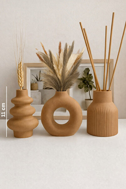 rufhomedesign 3lü 11 Cm Minimalist İskandinav Tarzı Bohem Vazo Hediyelik Pint...