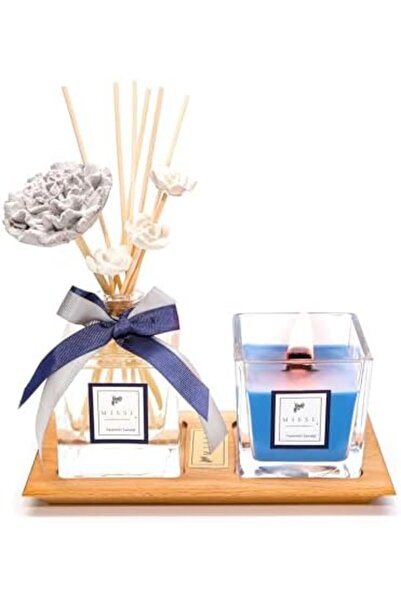 Yıldızan brkshop Masif Ahşap Tepsili Vıp Yasemin Sandal Oda Kokusu ve Mum Set...