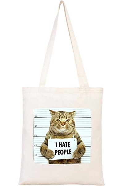 esplendor Espshopx I Hate People Cloth Bag Cat Printed Funny Text Raw Cloth B...