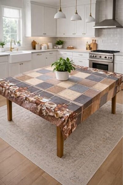 Yıldızan Esnshop Patterned Tablecloth, Floral and Coffee Themed Models, for K...