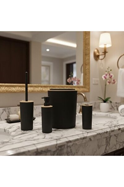 Nacario طقم حمام أنيق من 4 قطع من NrcrioShop - سلة مهملات، فرشاة مرحاض، موزع ...