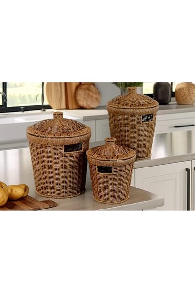 Nacario مجموعة سلال البطاطس/البصل من سلسلة أكاسيا ويكر من نركريوشوب، 3 قطع، 1...