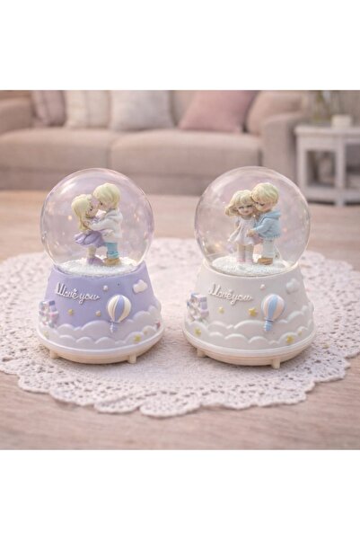 naque Orta Boy Işıklı Müzikli Sevimli Çiftler Kar Küresi