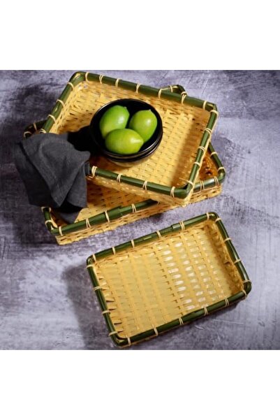Yıldızan Gnyshop Kosova Wicker Series Set of 3 Wicker Knitted Rectangular Tra...