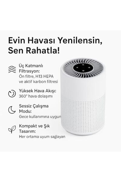 Yıldızan H13 HEPA Filtreli Sessiz Çalışan Üç Katmanlı Kompakt Hava Temizleyic...