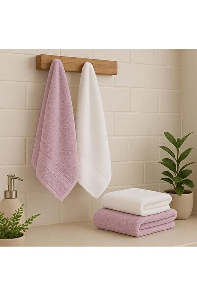 Nacario Nrcrioshop Luxury Bath Towel Set, 4 Pieces, Pink and White, Soft Cott...