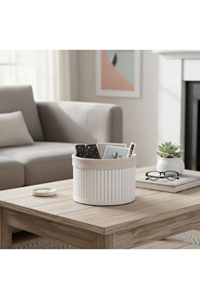 Nacario Nrcrioshop Round Bamboo Organizer and Storage Basket – White Wooden S...