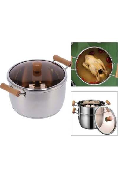 Generic Stainless Steel Soup Pot with Double Handles and Lid