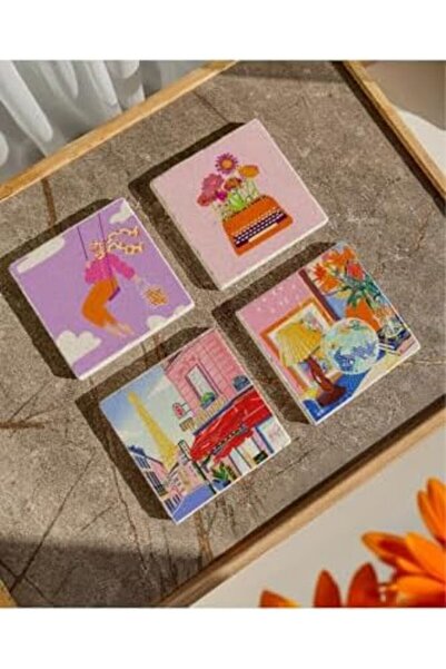 Nacario Nrcrioshop Colorful Set of Retro Patterned Natural Stone Coasters, Se...