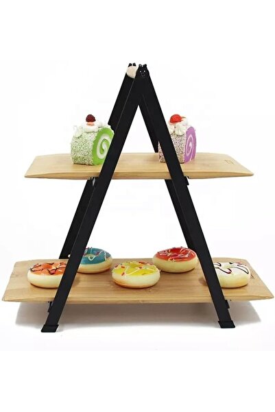 Nacario Nrcrioshop 2-Tier Rectangular Bamboo Serving Presentation Set Large S...