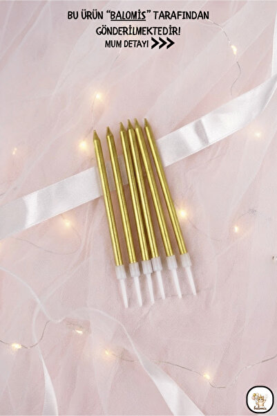 BALOMİS 6 Adet İnce Gold Pasta Mumu 10 cm Doğum Günü Pasta Süsü