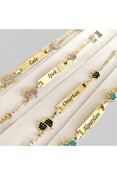 ACCESORİOS İsme Özel Bebek Bileklik Künyesi Kaplama Kristal Taşlı