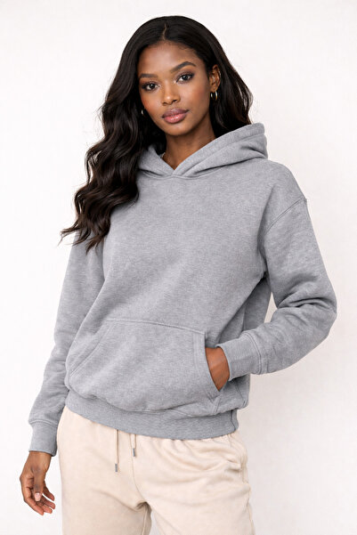 NAKRUF Women's Gray Hooded Sweatshirt with Kangaroo Pocket and Cotton Lining ...