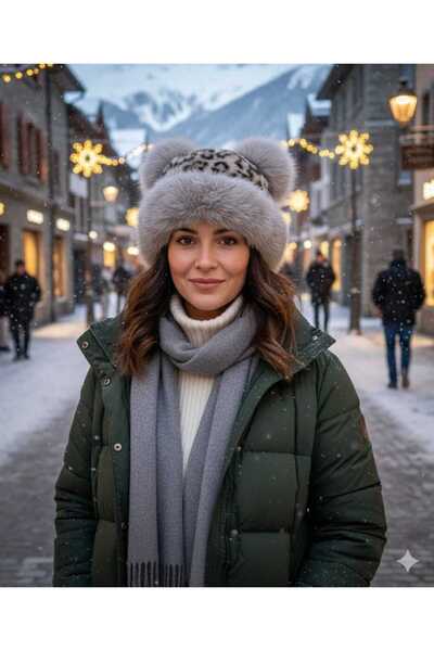 Kervan Pazar قبعة منفوخة من الريش بنمط الفهد