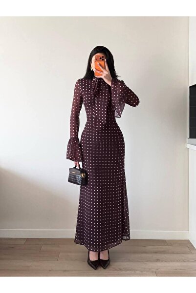 Julidress Halter Neck Lined Premium Maxi Long Polka Dot Chiffon Dress