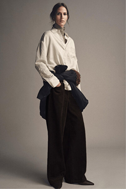 Açelya Okcu Premium Palmis High Waist Wide Leg Velvet Trousers