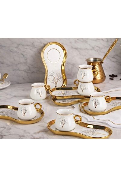 AROW Çırağan Home Ağaç desenli Sunum Tabaklı Kahve Fincan Takımı