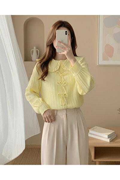 MissRunin Önü Kurdele Detaylı Düğmeli Önlük Yaka Gömlek