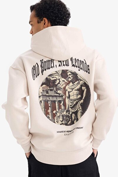 DeFacto Boxy Fit Hooded Printed Sweatshirt F8189Ax26Sp