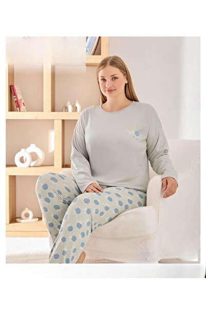 Pijamoni Women's Sofia Large Size Crew Neck Long Sleeve Slim Pajama Set 8720/...
