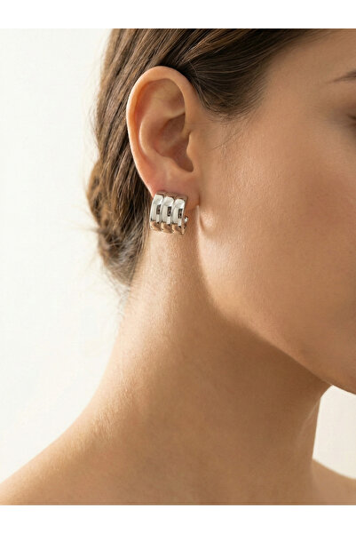 GLANZEND Thick Hoop Earrings Minimal Modern Steel Women's Earrings