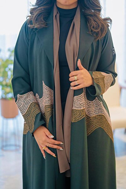 Abay-ti عبايه لون زيتي بليزر مع تطريز-مع طرحه مجانا