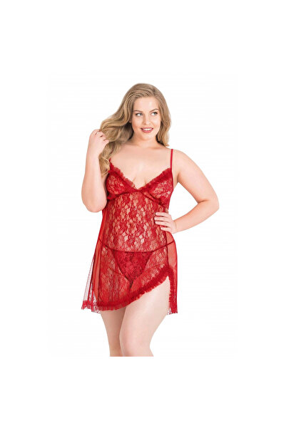 Narnuga Plus Size Red Short Tulle Nightgown