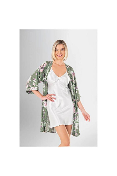 Narnuga Patterned Satin 2-Piece Short Robe Set