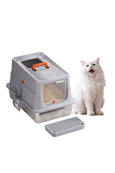 KidLe Portable Stainless Steel Cat Litter Box High Sides Non-Stick and Anti-L...