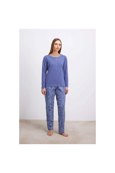 Narnuga 95% Cotton Long Sleeve T-Shirt and Patterned Pants Pajama Set