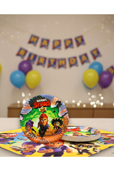 Evabrite طبق حفلة عيد ميلاد بتصميم براول ستارز - 22 سم |   طبق كرتوني مطبوع ل...