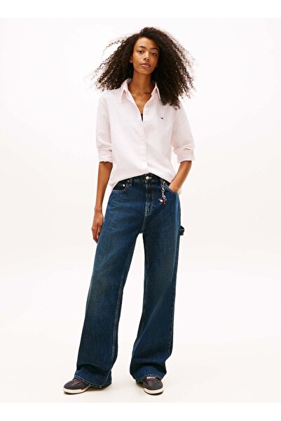 Tommy Jeans Standart Gömlek Yaka Çizgili Toz Pembe Kadın Gömlek TJW REG OXFOR...