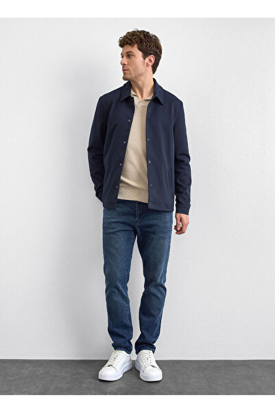 Back And Bond Lacivert Erkek Regular Fit Mont REGULAR FIT DIAGONEL JAKARLI ÖR...