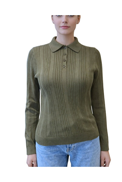 JM Women's Polo Neck Openwork Long Sleeve Knitwear