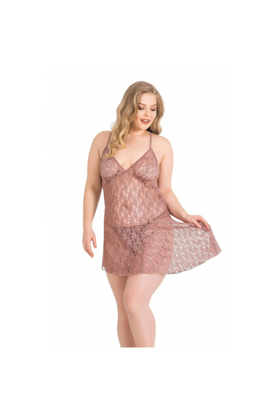 Narnuga ثوب نوم قصير من التول من فرو المنك مقاس كبير