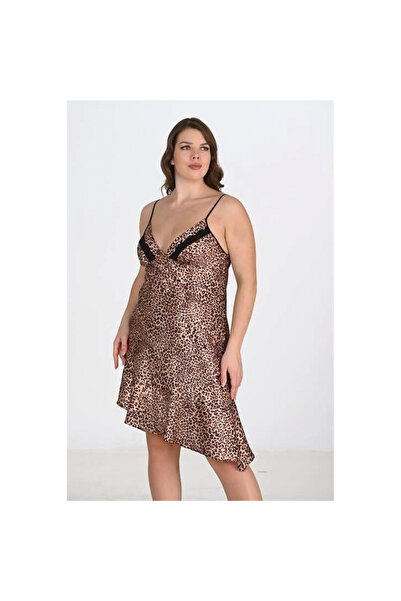 Narnuga Premium Plus Size Satin Leopard Nightgown Bigsize