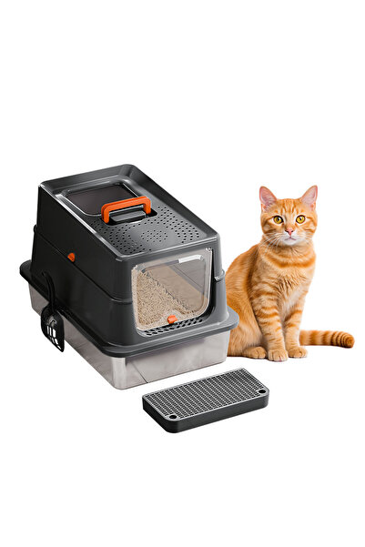 KidLe Portable Stainless Steel Cat Litter Box High Sides Non-Stick and Anti-L...