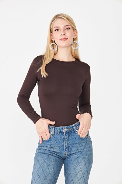 The Champ Clothing Women's Ultra Soft Round Neck Blouse Brown