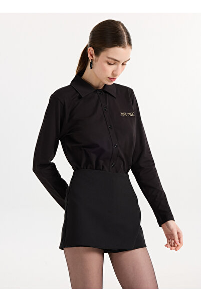 2wins Slim Fit Gömlek Yaka Siyah Kadın Gömlek Magic Shirt