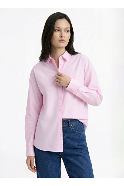 Jeep Relaxed Gömlek Yaka Nakışlı Pembe Kadın Gömlek J6SL-GML7045