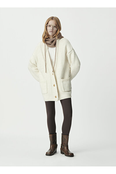 İkks Ekru Kadın Standart Fit Desenli Hırka B217125