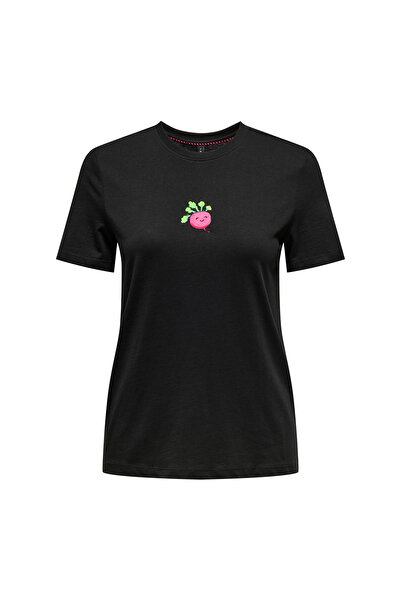 ONLY Siyah Kadın Normal Fit Blok T-Shirt ONLFOODIE LIFE REG S/S TOP BOX JRS